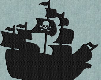 Pirate ship w jolly roger flag - Embroidery Design Embroidery DESIGN FILE  - Instant download - Dst Jef Pes Exp Vp3 Hus - 2 sizes 1 color