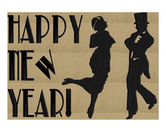 Happy New Year - Retro Roaring 20s Gatsby Chalkboard - EMBROIDERY DESIGN FILE- Instant download - Hus Exp Jef Vp3 Pes Dst formats 2 sizes
