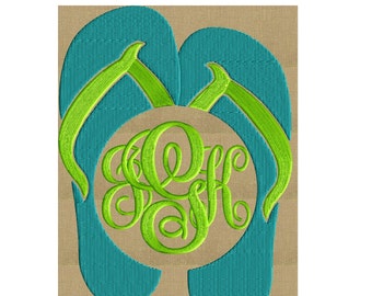 Flip Flops Font Frame Monogram Design -Font not included - EMBROIDERY DESIGN FILE - Summer - Instant download - Hus Dst Exp Jef Pes formats