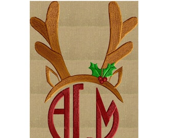 Christmas Reindeer Antlers Font Frame Monogram -Font not included - EMBROIDERY DESIGN - Instant download - Hus Vp3 Dst Exp Jef Pes formats