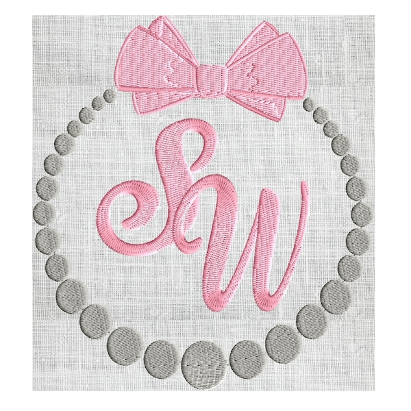 String of Pearls & Bow Frame Monogram -Font not included - EMBROIDERY DESIGN - Instant download 2 sizes Vp3 Hus Dst Exp Jef Pes file formats
