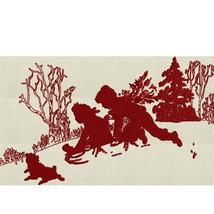 Christmas Children Sledding - EMBROIDERY DESIGN FILE Instant download Exp Jef Vp3 Pes Dst formats 5x7 hoops or larger only - Winter snow dog