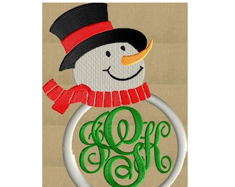 Snowman Font Frame Monogram Embroidery Design - Font not included - Instant download - Dst Exp Vp3 Jef Pes Hus - 2 sizes