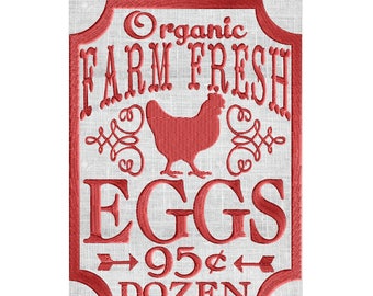 Farm Fresh Eggs - Chicken poultry - Embroidery Design Embroidery DESIGN FILE  - Instant download 2 sizes - Hus Dst Jef Pes Exp Vp3 formats