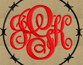 Barbed Wire Font Frame Monogram Embroidery Design - Font not included - 2 sizes - Instant download - Hus Dst Exp Vp3 Jef Pes