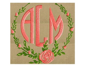 Rosebud Font Frame Monogram Design -Font not included - EMBROIDERY DESIGN FILE - Instant download - Vp3 Hus Dst Exp Jef Pes formats