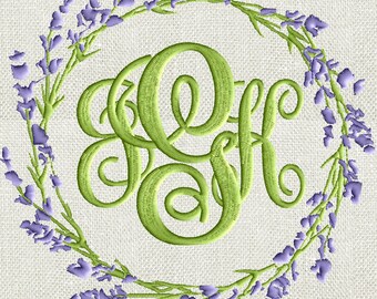Lavender Wreath Font Frame Monogram Design -Font not included - EMBROIDERY DESIGN FILE - Instant download - Dst Exp Jef Pes formats