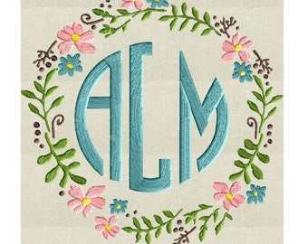 Floral Wreath Font Frame Monogram Design -Font not included - EMBROIDERY DESIGN FILE - Instant download - Vp3 Hus Dst Exp Jef Pes formats