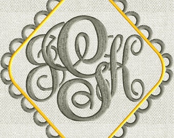Scalloped diamond Font Frame Monogram Embroidery Design - Font not included - Instant download - 2 sizes - Hus Dst Exp Vp3 Jef Pes formats