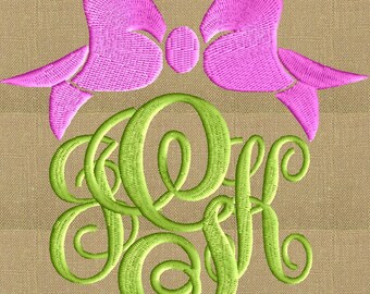 Bow Font Frame Monogram Embroidery Design - Font not included - Instant download - Hus Dst Exp Vp3 Jef Pes formats - 2 sizes