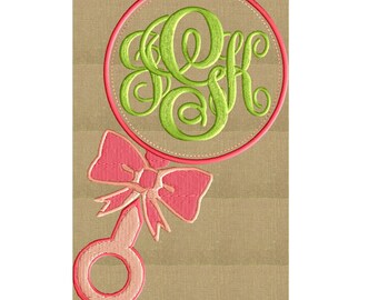 Baby's Rattle Font Frame Monogram Embroidery Design - Font not included - in 2 sizes - Instant download - Hus Dst Exp Vp3 Jef Pes formats