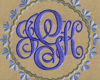 Hollys Round Font Frame Monogram Embroidery Design - Font not included - in 2 sizes - Instant download - Hus Dst Exp Vp3 Jef Pes formats