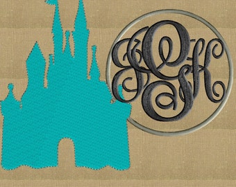 Castle Font Frame Monogram Embroidery Design - Font not included - 2 sizes - Instant download - Hus Dst Exp Vp3 Jef Pes
