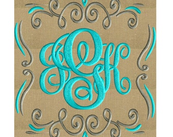 Square Scroll Font Frame Monogram Design -Font not included - EMBROIDERY DESIGN FILE - Instant download - Hus Dst Exp Jef Pes formats