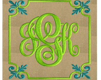 Fleur de Lis Square Font Frame Monogram Design -Font not included - EMBROIDERY DESIGN FILE - Instant download - Hus Dst Exp Jef Pes Vp3