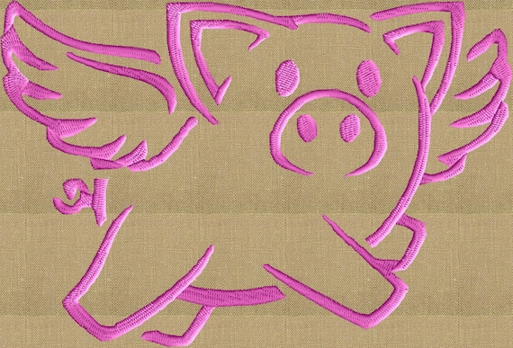 Flying Pig - when pigs fly swine - Embroidery Design Embroidery DESIGN FILE  - Instant download 2 sizes - Hus Dst Jef Pes Exp Vp3 formats