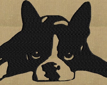 Boston Terrier dog - Embroidery DESIGN FILE  - Instant download - 2 sizes - 1 color - Dst Hus Jef Pes Exp Vp3 formats
