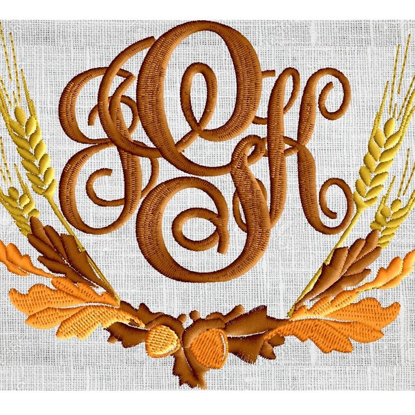 Autumn Wheat Leaves Acorn Wreath Font Frame - Font not included - EMBROIDERY DESIGN FILE - Instant download Vp3 Hus Dst Exp Jef Pes formats