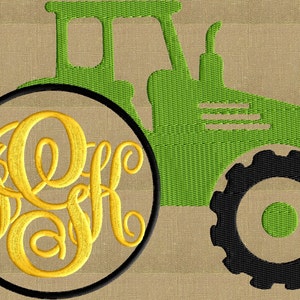 Tractor Font Frame Monogram Embroidery Design - Font not included - Instant download in 2 sizes - Hus Dst Exp Vp3 Jef Pes