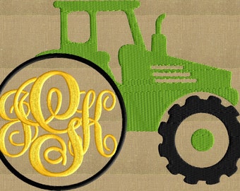 Tractor Font Frame Monogram Embroidery Design - Font not included - Instant download in 2 sizes - Hus Dst Exp Vp3 Jef Pes