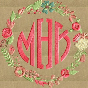 Floral Font Frame Monogram Embroidery Design - Font not included - 2 sizes - Instant download - Hus Dst Exp Vp3 Jef Pes formats