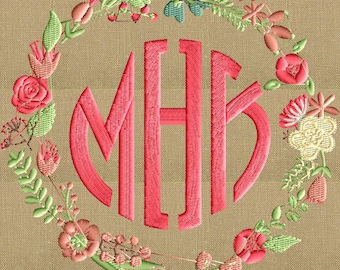 Floral Font Rahmen Monogramm Stickmuster - Schrift nicht enthalten - 2 Größen - Sofortiger Download - Hus Dst Exp Vp3 Jef Pes Formate