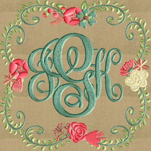 Floral Square Font Frame Monogram Embroidery Design - Font not included - in 2 sizes - Instant download - Hus Dst Exp Vp3 Jef Pes formats
