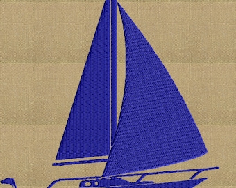 Conception de yacht de voilier rétro - plage de voyage sur le thème de la mer et de l'océan - fichier de conception de broderie - téléchargement immédiat - formats Dst Hus Jef Pes Exp