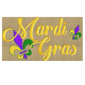 Mardi Gras w Fleur de Lis Embroidery Design - EMBROIDERY Design FILE - Instant download - 2 sizes - Dst Hus Jef Pes Vp3 Exp formats