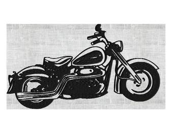 Motorcycle retro vintage Embroidery DESIGN FILE - Instant download - Exp Vp3 Dst Hus Jef Pes formats 2 sizes - Harley Hog bike chopper