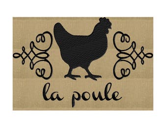 La Poule - French Hen Chicken poultry - Embroidery Design Embroidery DESIGN FILE  - Instant download 2 sizes - Hus Dst Jef Pes Exp Vp3