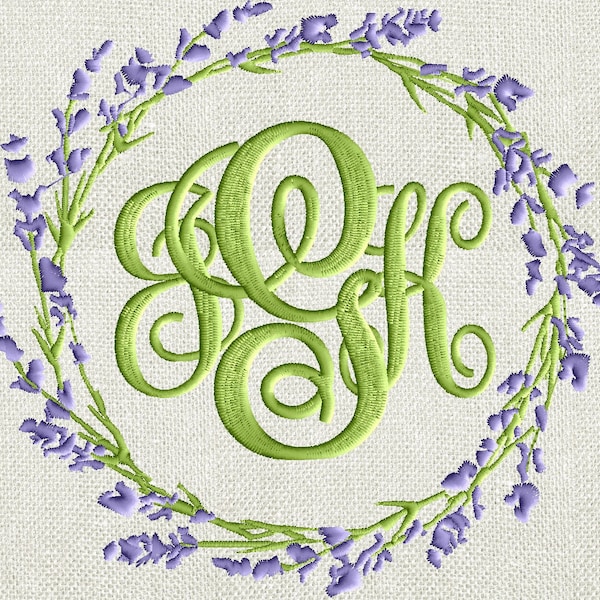 Lavender Wreath Font Frame Monogram Design -Font not included - EMBROIDERY DESIGN FILE - Instant download - Dst Exp Jef Pes formats