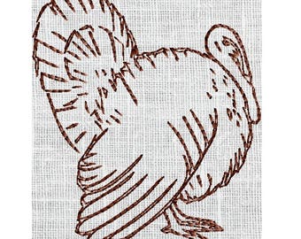 Turkey Sketch Thanksgiving EMBROIDERY DESIGN FILE - Instant download - 4" frames - Exp Xp3 Dst Hus Jef Pes formats