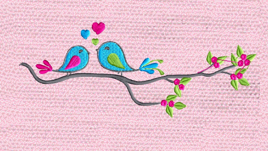 Lovebirds flowers branch spring Design - Valentines day Heart and love –  StitchElf