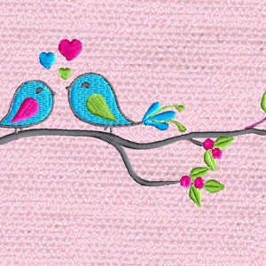 Lovebirds flowers branch spring Design - Valentines day Heart and love - EMBROIDERY DESIGN FILE - Instant download - Dst Hus Jef Pes formats