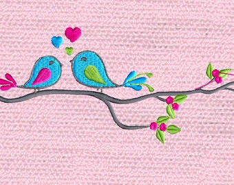 Lovebirds flowers branch spring Design - Valentines day Heart and love - EMBROIDERY DESIGN FILE - Instant download - Dst Hus Jef Pes formats