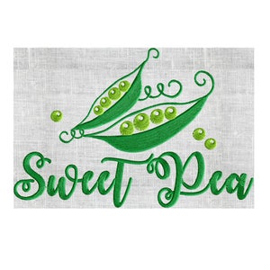 Sweet Peas Embroidery Design "Sweet Pea" Baby Kitchen Embroidery DESIGN FILE - Instant download - Vp3 Exp Dst Hus Jef Pes formats