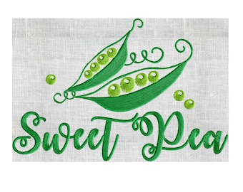 Sweet Peas Embroidery Design "Sweet Pea" Baby Kitchen Embroidery DESIGN FILE - Instant download - Vp3 Exp Dst Hus Jef Pes formats