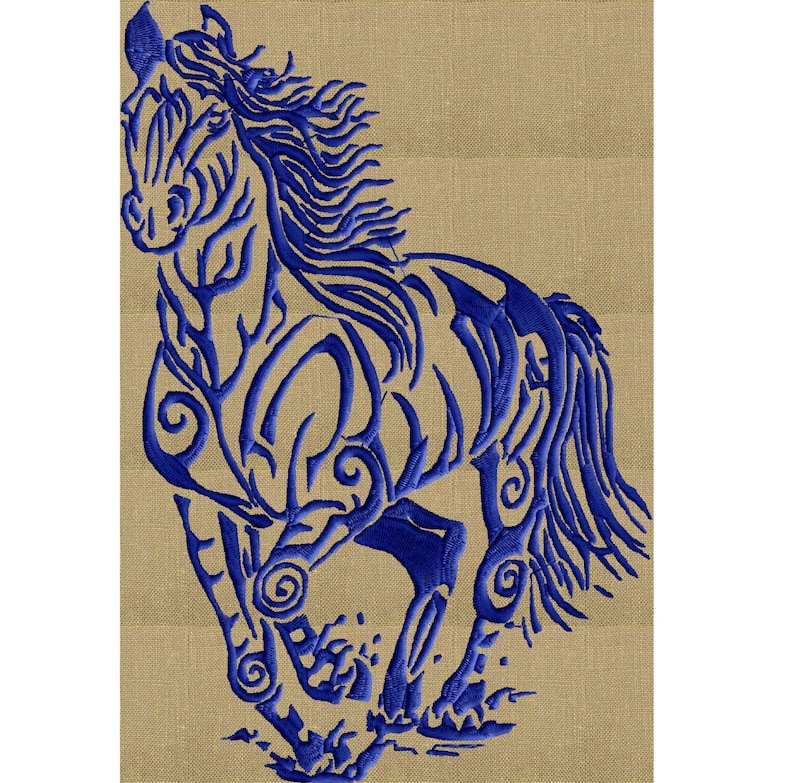 Tatoo Horse Tribal style EMBROIDERY DESIGN file Instant download Exp Jef Vp3 Pes Dst Hus formats 2 sizes one color image 1