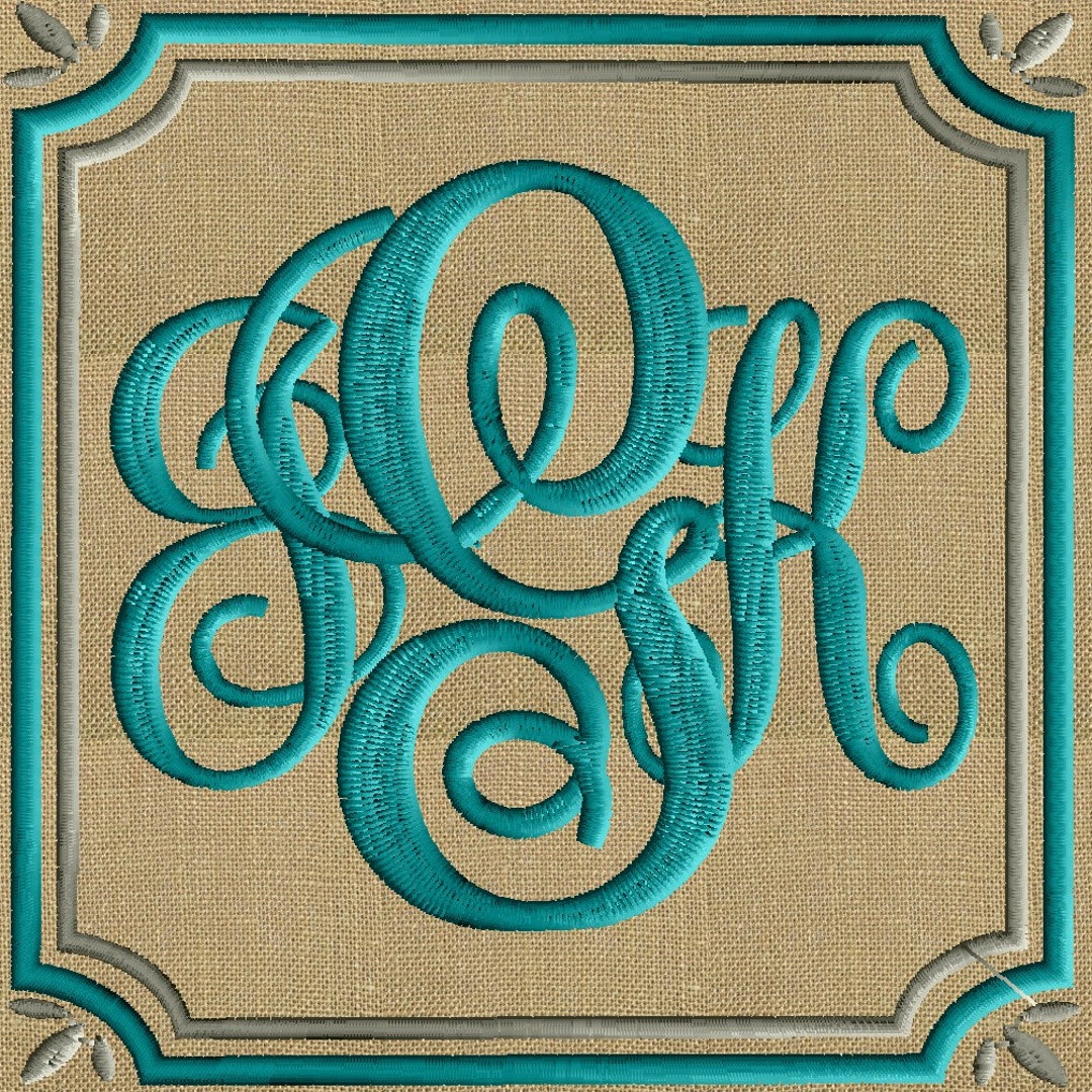 Leaf Corner Font Frame Monogram Design font Not Included EMBROIDERY