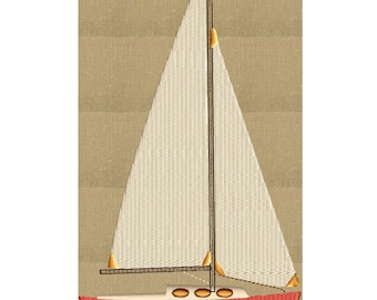 Conception de yacht de voilier rétro - plage de voyage sur le thème de la mer et de l'océan - fichier de conception de broderie - téléchargement immédiat - formats Dst Hus Jef Pes Exp