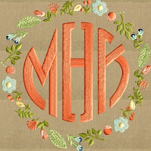 Floral Font Frame Monogram Embroidery Design - Font not included - Instant download - Hus Dst Exp Vp3 Jef Pes formats - 2 sizes 7 colors