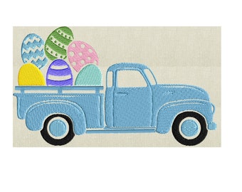 Easter Retro Pickup truck Eggs - EMBROIDERY DESIGN file - Instant download - Hus Exp Jef Vp3 Pes Dst 2 sizes 7 colors