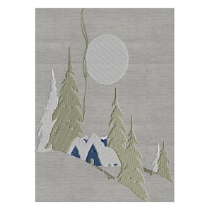 Christmas Village snow scene House Moon EMBROIDERY DESIGN FILE Instant download 5x7 frame or larger - Hus Exp Xp3 Dst Jef Pes formats