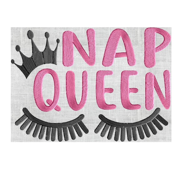 Nap Queen w Lashes and Crown - EMBROIDERY DESIGN file - Instant download Hus Exp Jef Vp3 Pes Dst - 2 sizes 2 colors