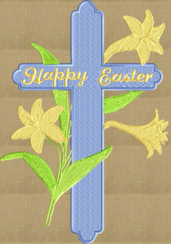 Happy Easter Lily & Cross Embroidery Design Embroidery Etsy