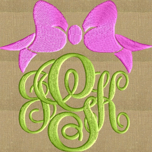 Bow Font Frame Monogram Embroidery Design - Font not included - Instant download - Hus Dst Exp Vp3 Jef Pes formats - 2 sizes