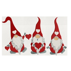 3 Valentine Gnomes w Heart Hats - retro - EMBROIDERY DESIGN FILE- Instant download Hus Exp Jef Vp3 Pes Dst - 2 sizes - 7 color