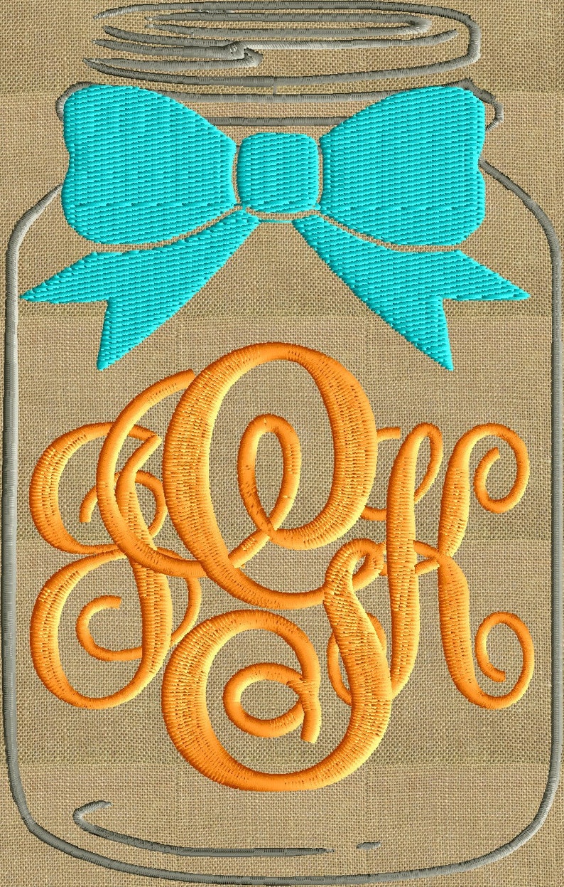 Mason Jar & Bow Frame Monogram Font not included EMBROIDERY DESIGN Instant download 2 sizes Vp3 Hus Dst Exp Jef Pes file formats image 2