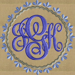 Hollys Round Font Frame Monogram Embroidery Design - Font not included - in 2 sizes - Instant download - Hus Dst Exp Vp3 Jef Pes formats